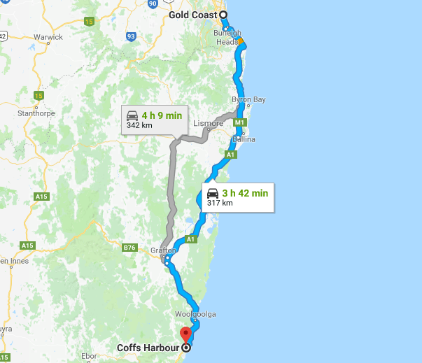 travel gold coast to coffs harbour