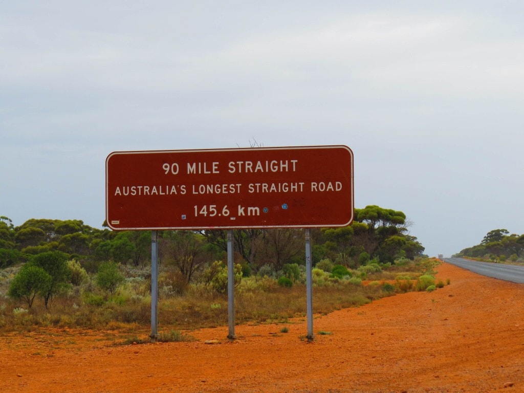 The 90 Mile Straight on the Nullarbor during our Perth to Melbourne road trip