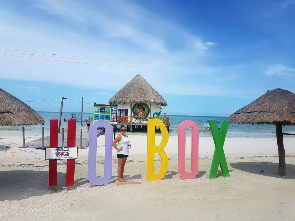 Beach and turquoise water on Holbox island, Mexico