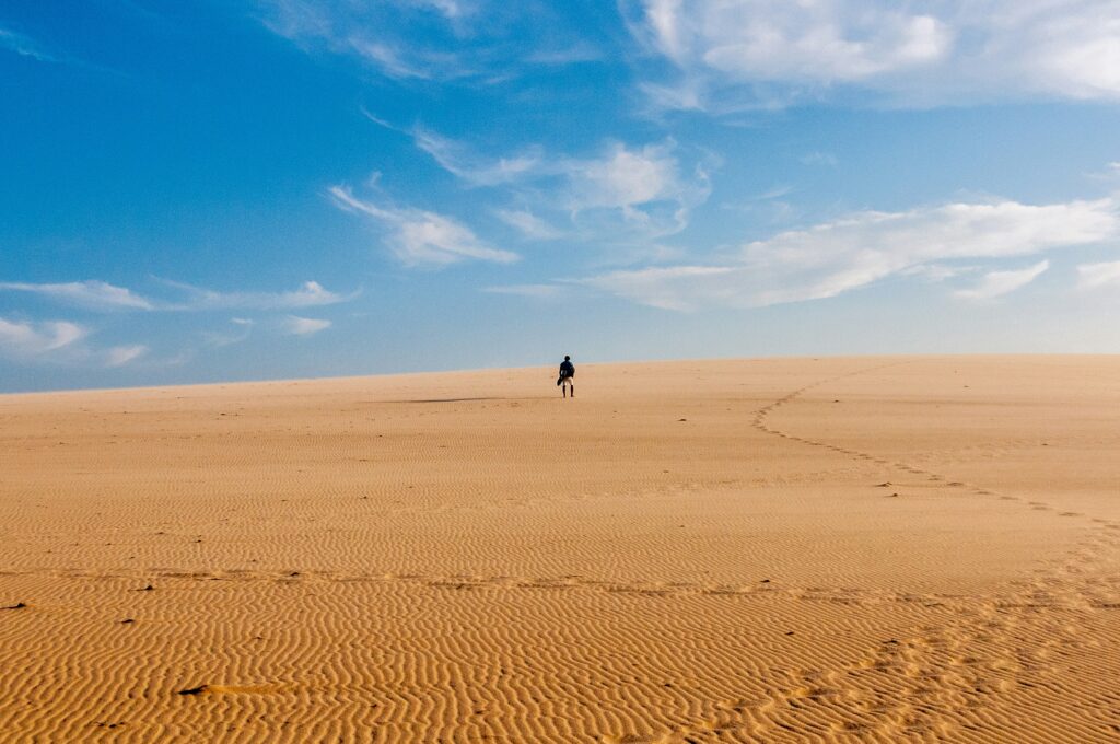 Alone in the desert thinking about what instagram quote to use to express himself